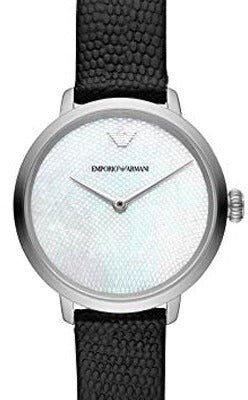 Emporio Armani Modern White Dial Black Leather Strap Watch For Women - AR11159